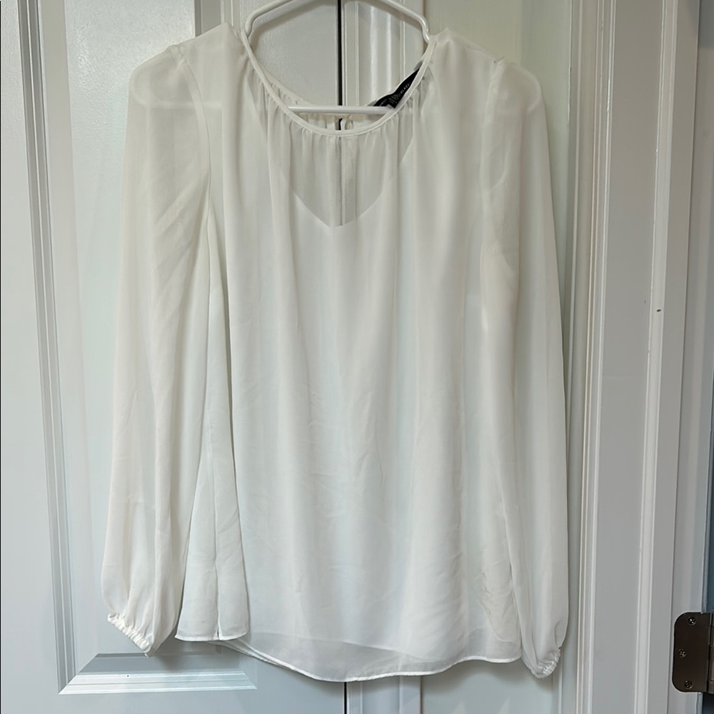 White House Black Market Cream Relaxed Long Sleeve Blouse